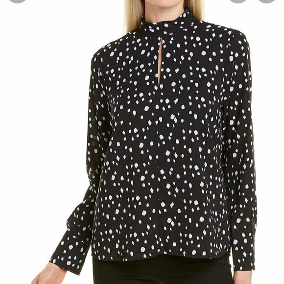 ecru Ross Mock Neck Long Sleeve Black White Spotted Blouse Size Small #3991WT - Picture 1 of 8